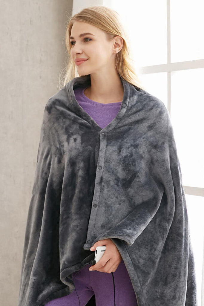 WARMTECK Two-in-One Heated Shawl Blanket with Adjustable Fastening -Dark Gray-Heated Blanket--