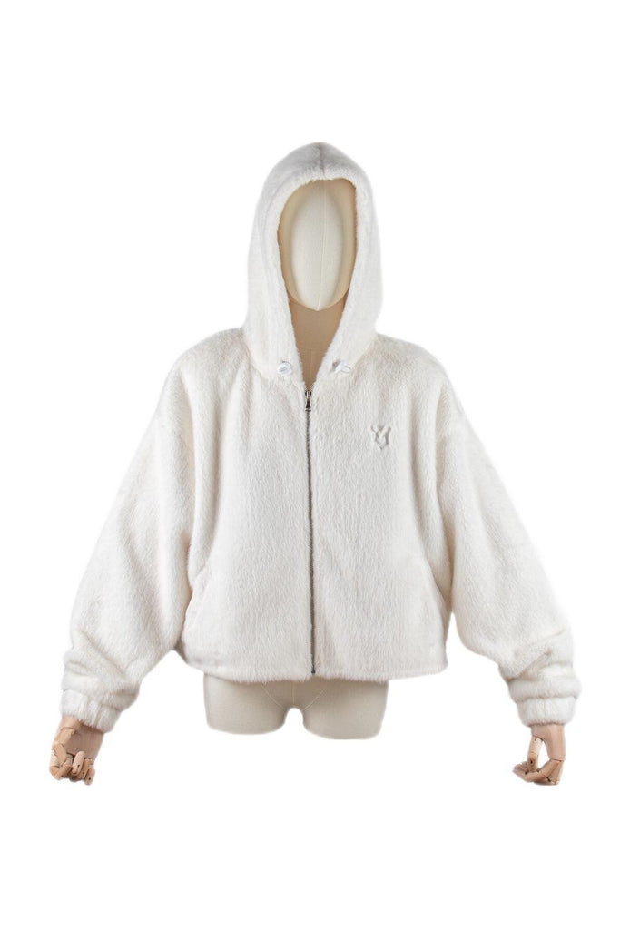 WARMTECK Hooded Plush Fleece Women's Heated Jacket-White-Heated Jacket-white-